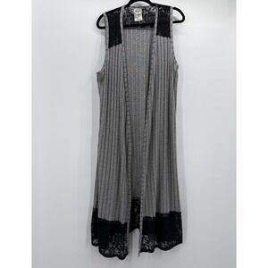 Vocal Sweater Vest Womens XL Gray Lace Rhinestone Gothic Open Front Duster